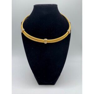 Gold Tone Cable Collar Necklace Rhinestone Accents Designer Style Statement
